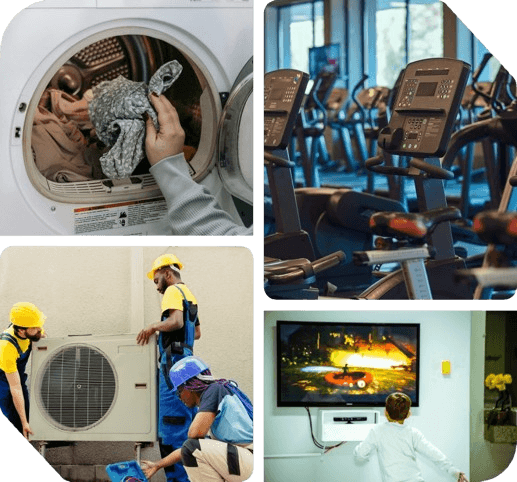 Service professionals working on various equipment